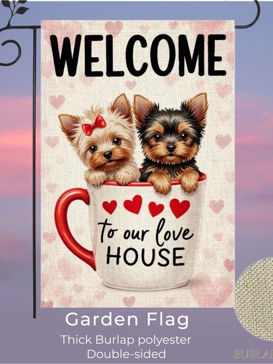 Other - Garden Flag, Double-sided Welcome Yorkie Puppies Burlap approx 12”x18”